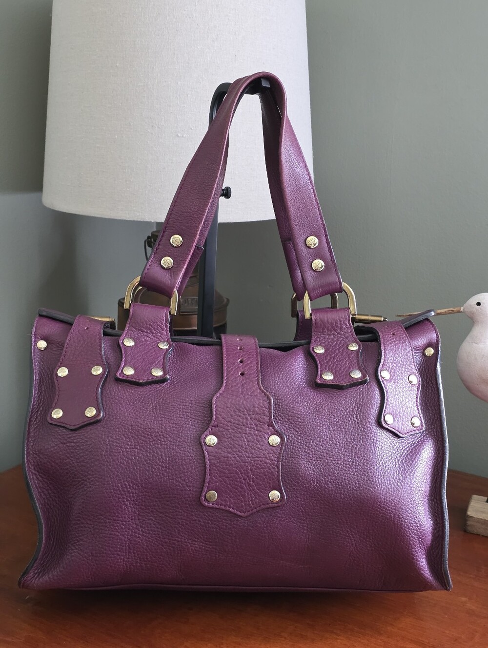 Mulberry Roxanne Purple Darwin Leather Satchel Shoulder Bag Gold Hardware Y2K - Picture 3 of 16